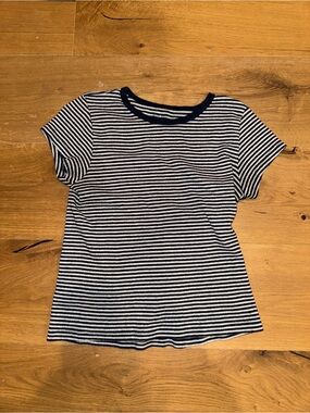 Brandy Melville Navy & White Striped Short Sleeve Tee